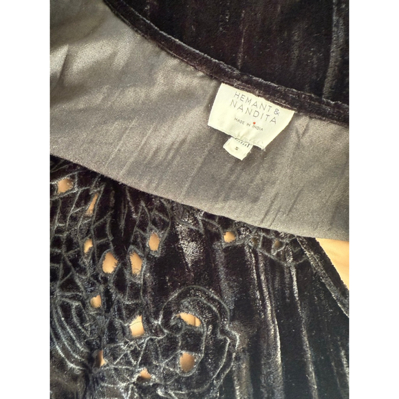 Hemant & Nandita Black Velvet Burnout Mini Dress S - Picture 6 of 8